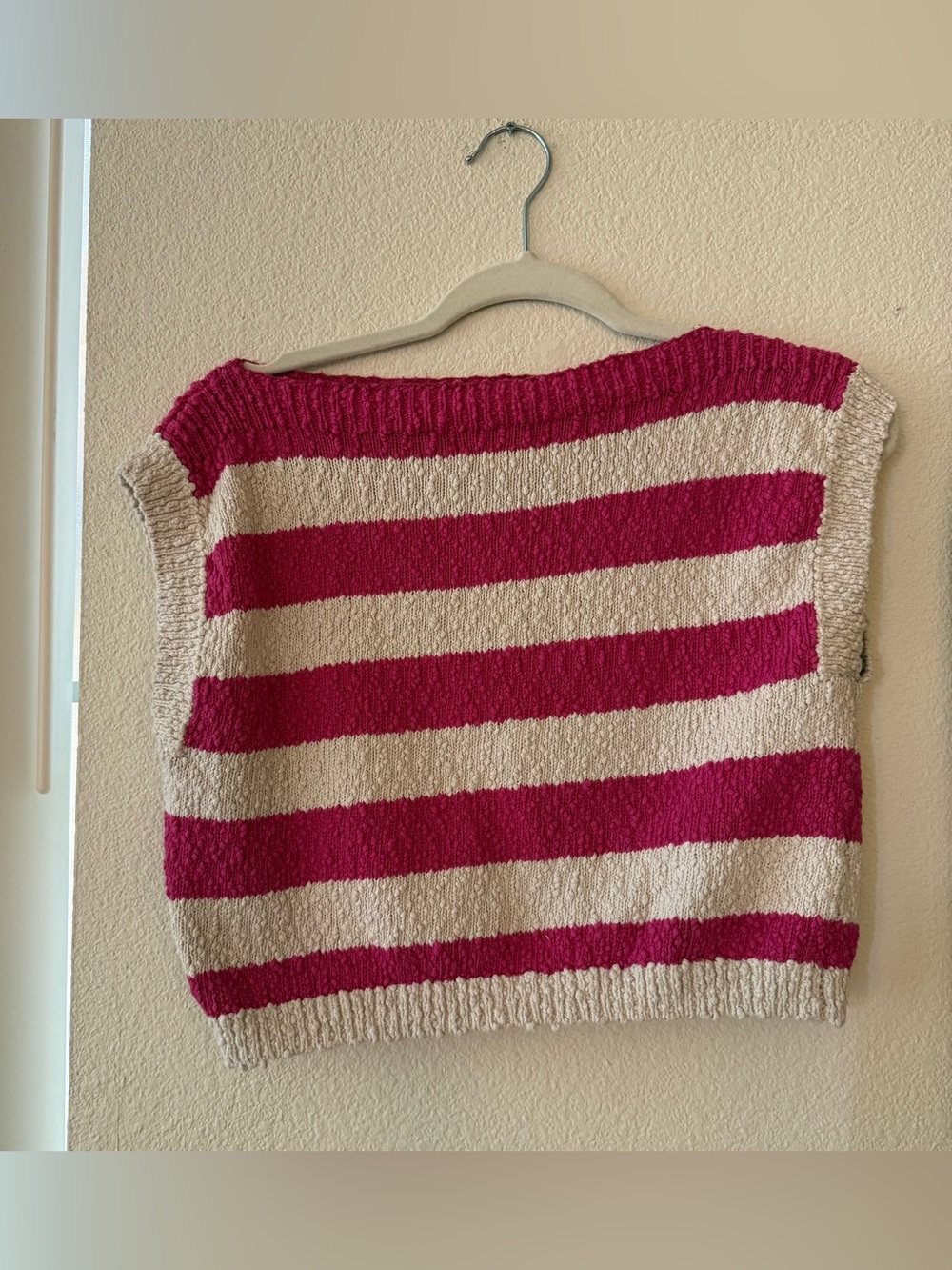 Callahan Knitwear Pink White Stripe Cotton Sleeveless Sweater Vest Medium